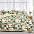SLEEPBELLA Comforter King Size Green & Brown Geometric - Cozy