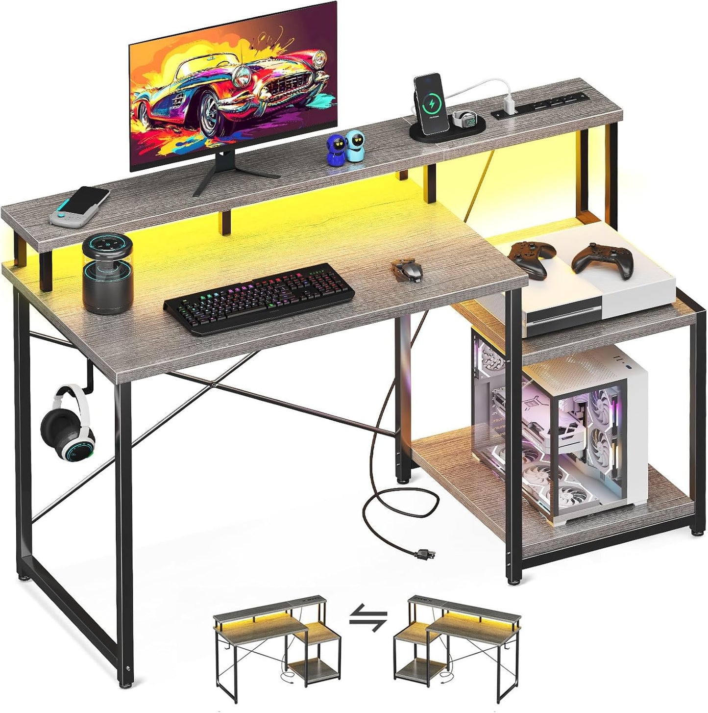 48 Gaming Desk with LEDs & Power Outlet