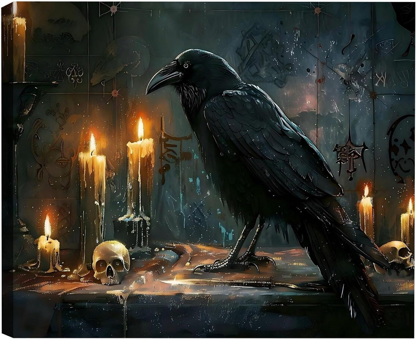 Skull Crow Dark Academia Decor Painting for Halloween Walls