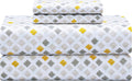 Full Cotton Percale Sheet Set - Yellow Diamond, 300 TC Cooling