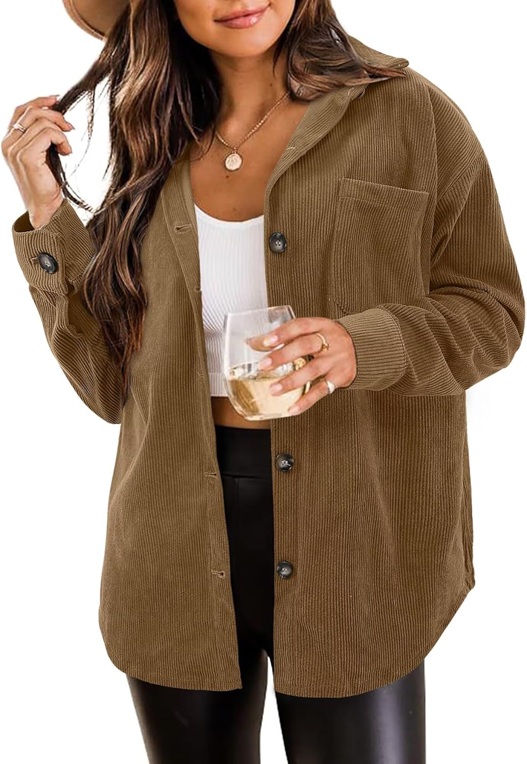 Women's Brushed Plaid Shirts Long Sleeve Flannel Shacket Jacket