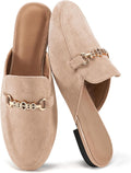 Womens Mules Buckle Flats Classic Suede Slip On Shoes