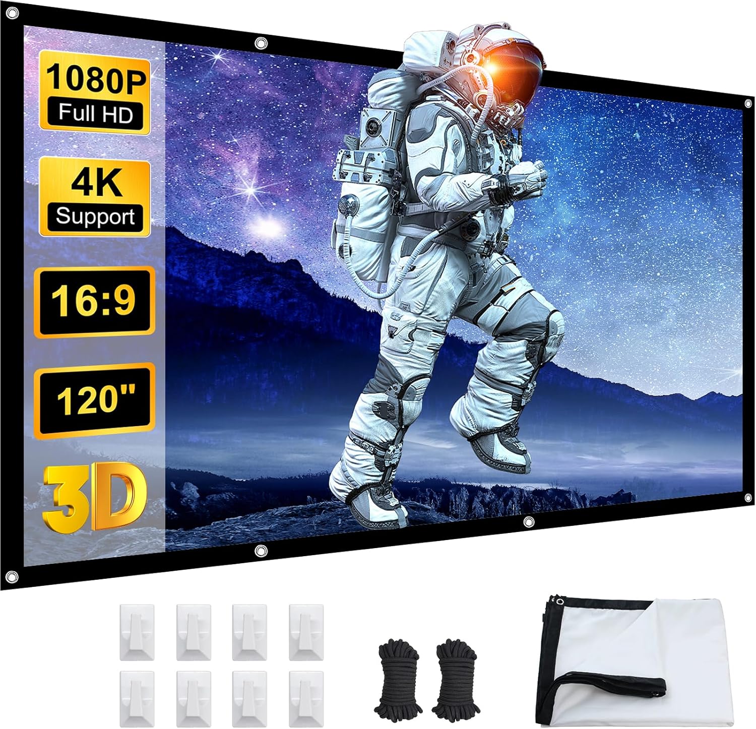 120 Foldable 4K HD Projector Screen: Wrinkle-Free | Indoor/Outdoor