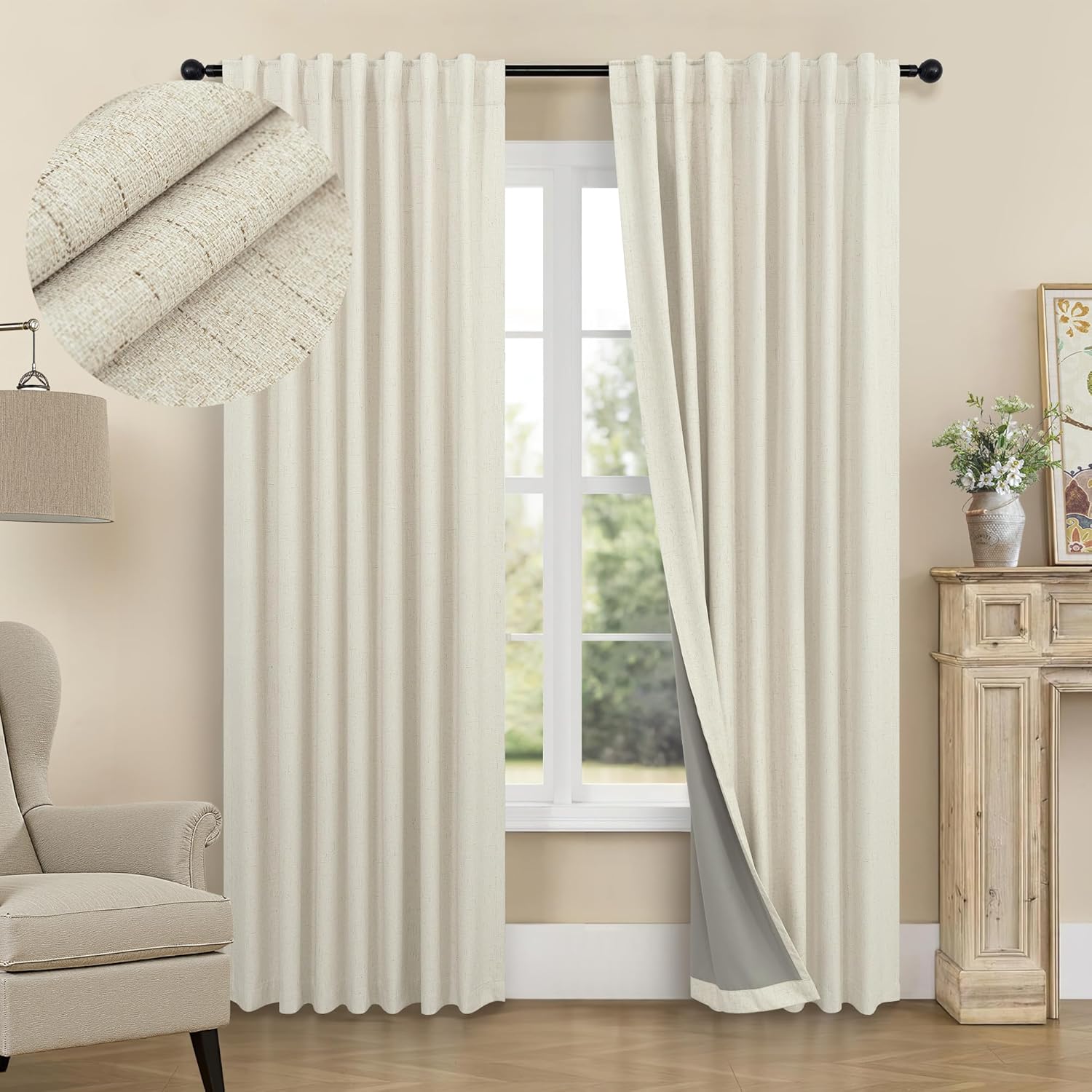 Black Out Burlap Curtains for Farmhouse Bedroom Decor