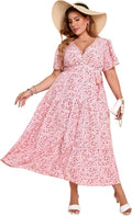 Plus Size V Neck Wrap Maxi Dress with Belt - Flattering Summer Fit all