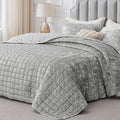 Velvet Quilt Set Queen Size - Luxury Light Grey Comforter