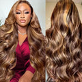 30 Inch Highlight Body Wave Lace Front Wig Honey Blond Ombre - Full