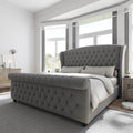 AMERLIFE King Size Platform Bed Frame - Velvet Sleigh Bed