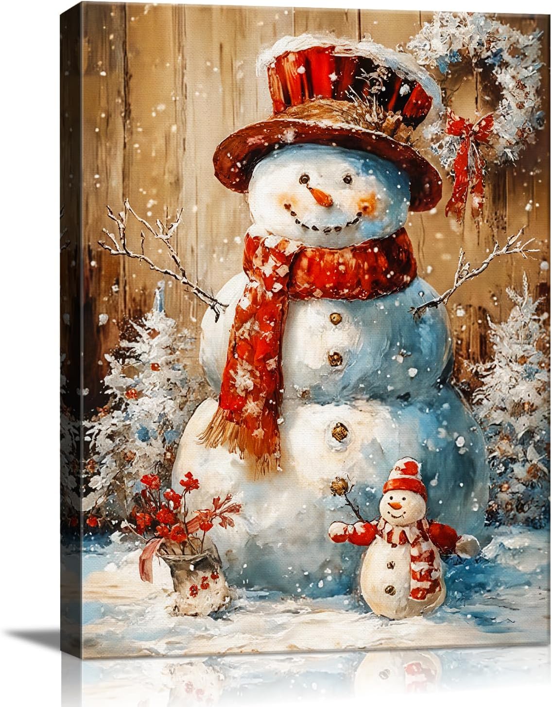 Vintage Snowman Christmas Canvas Wall Art for Festive Decor