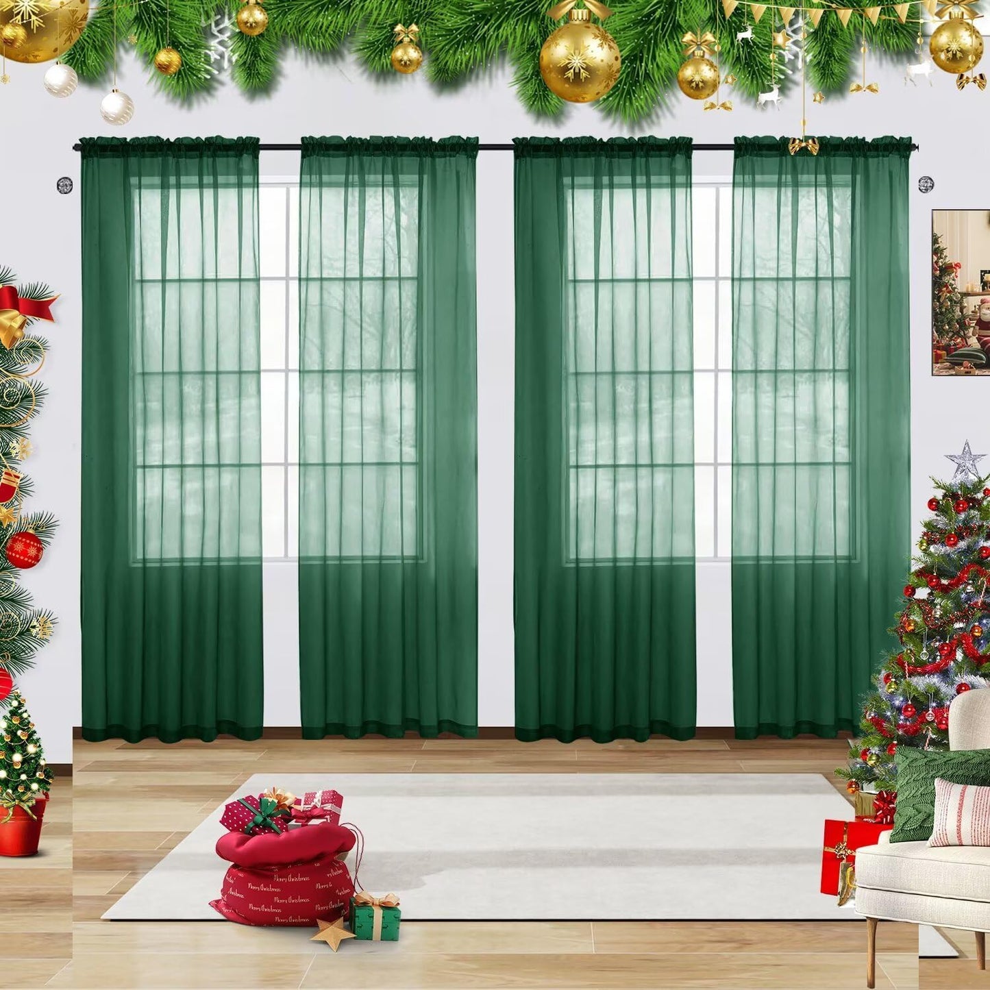 Youleyar Solid Sheer Rod Pocket Curtain Voile Draperies 52 Wx108 L