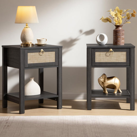 SICOTAS Rattan Nightstand Set of 2 for Stylish Bedroom Decor