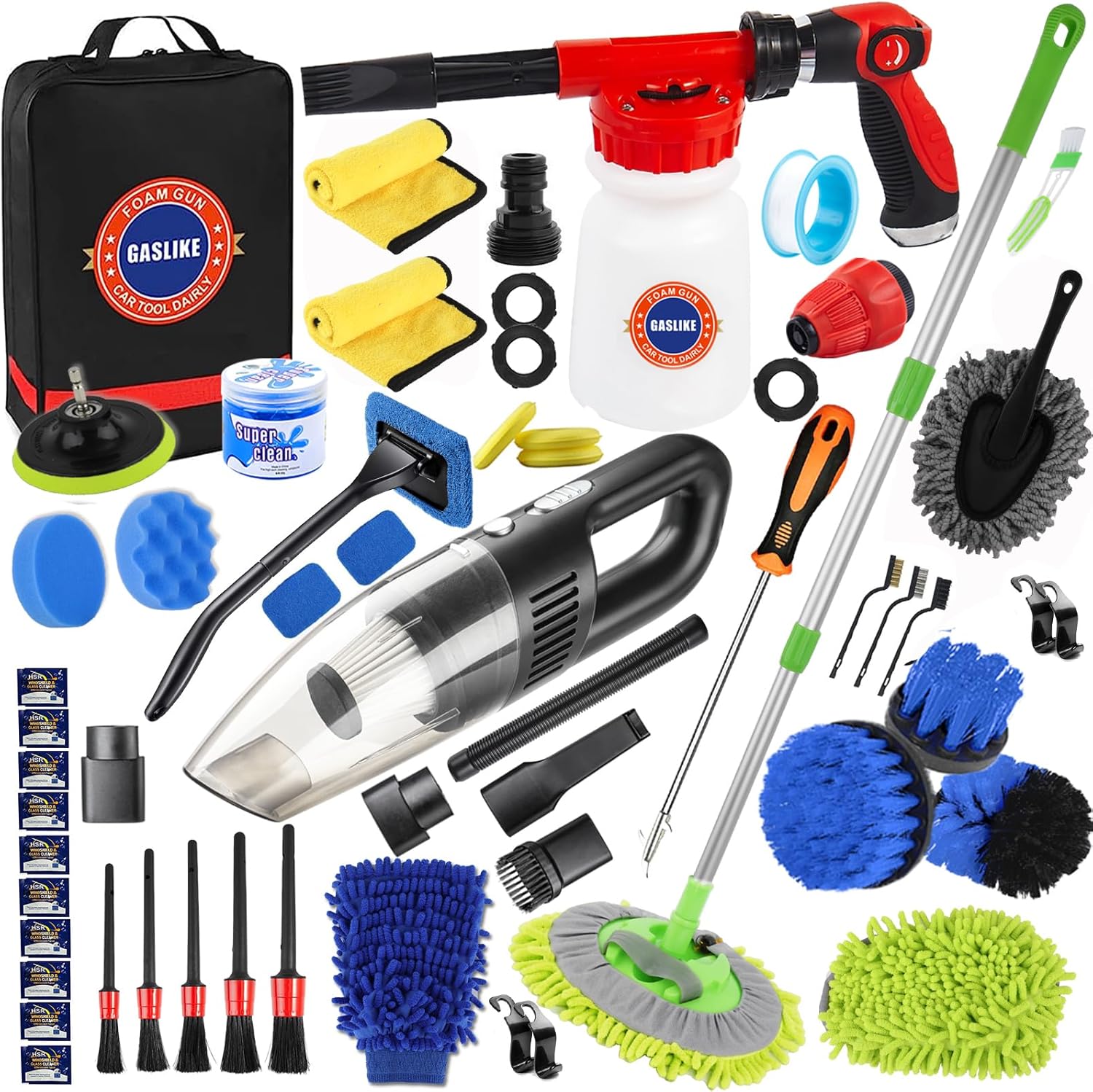 Complete Car Cleaning Kit with Long Handle Brush