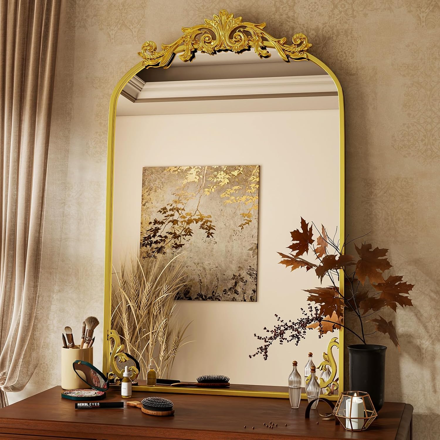 Vintage Arched Bathroom Mirror - Elegant Wall Vanity Decor