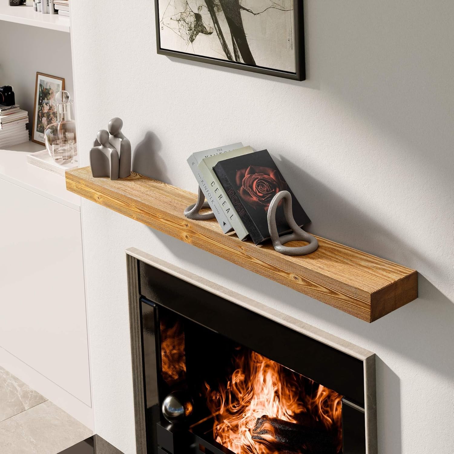 BoscoMondo Solid Wood Fireplace Mantel Shelf for Living Room