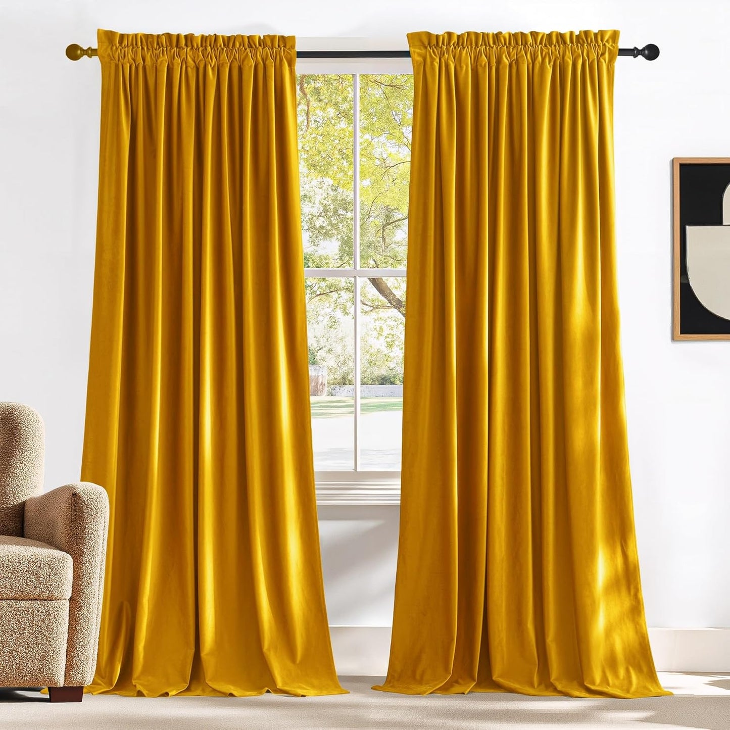 NICETOWN Halloween Warm Gold Velvet Curtains for Cozy Spaces