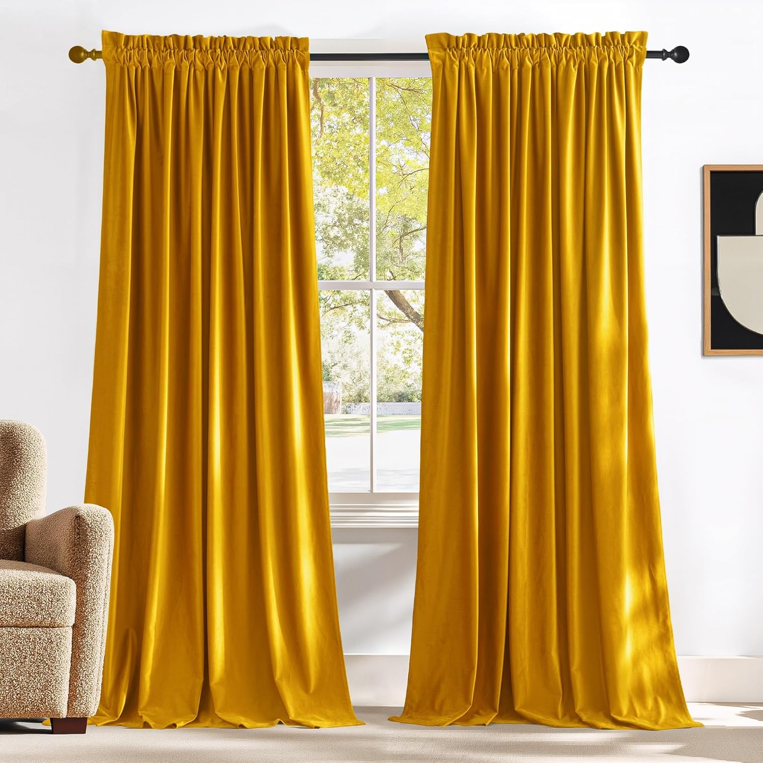 NICETOWN Halloween Warm Gold Velvet Curtains for Cozy Spaces