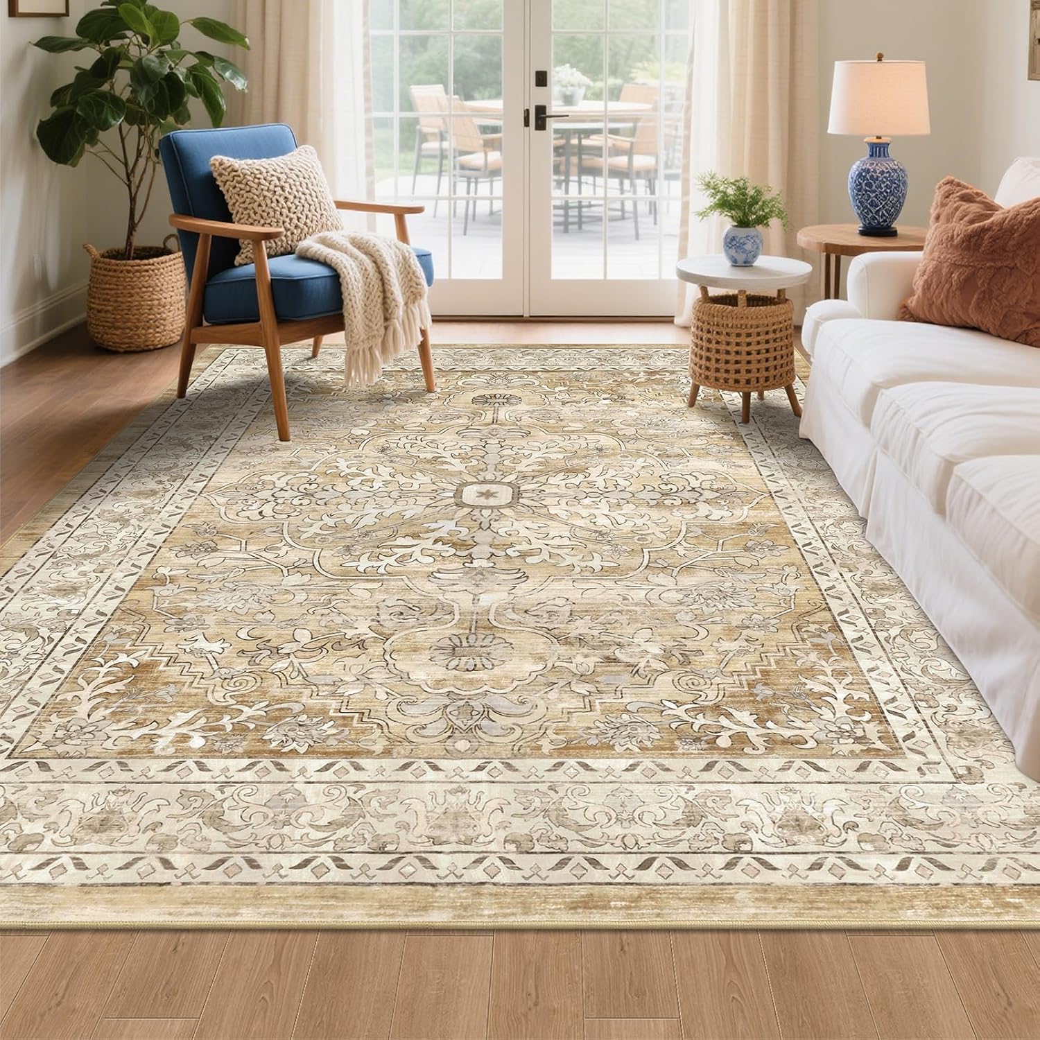 Boho Vintage Area Rug 5x7 Non Slip Soft Carpet for Home