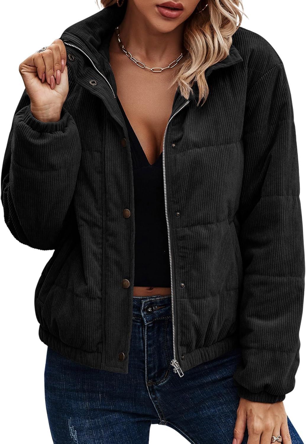 Angashion Women's Quilted Bomber Jacket for Fall and Winter