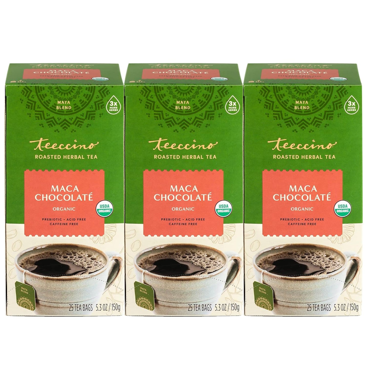 Teeccino Maca Chocolate Herbal Tea - Caffeine Free Coffee Alternative