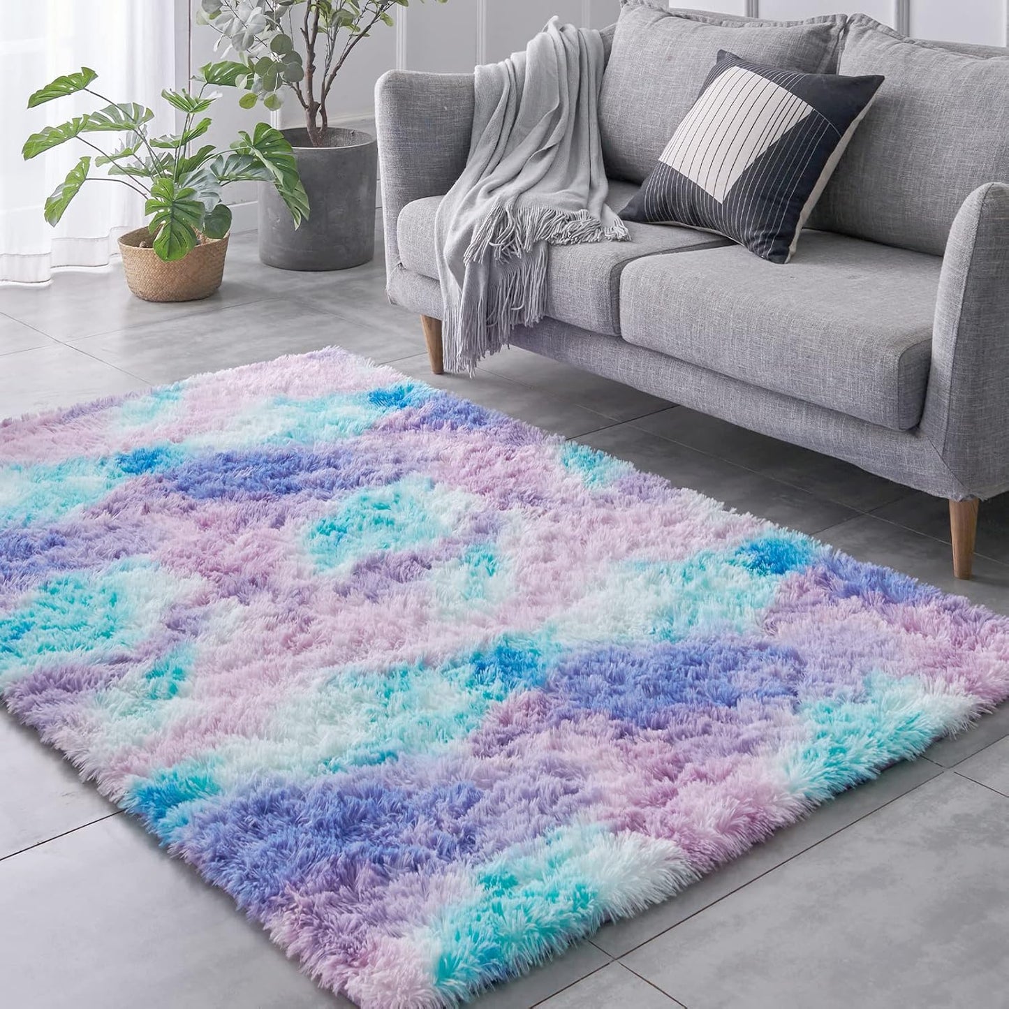 TABAYON Shag Area Rug 5x7 Ft Cozy Light Purple Soft Carpet