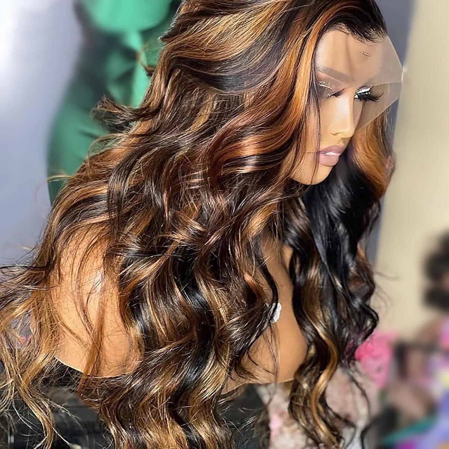 Highlight Brown Lace Front Wig with Loose Waves for Women