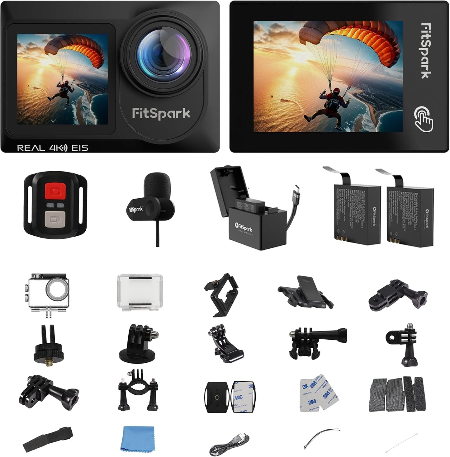 4K Dual Color Action Cam: WiFi, EIS, Touch, Mic, FitSpark