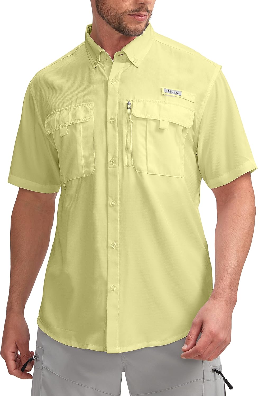 Pudolla Men's Fishing Shirts with UPF50+ and Zipper Pockets