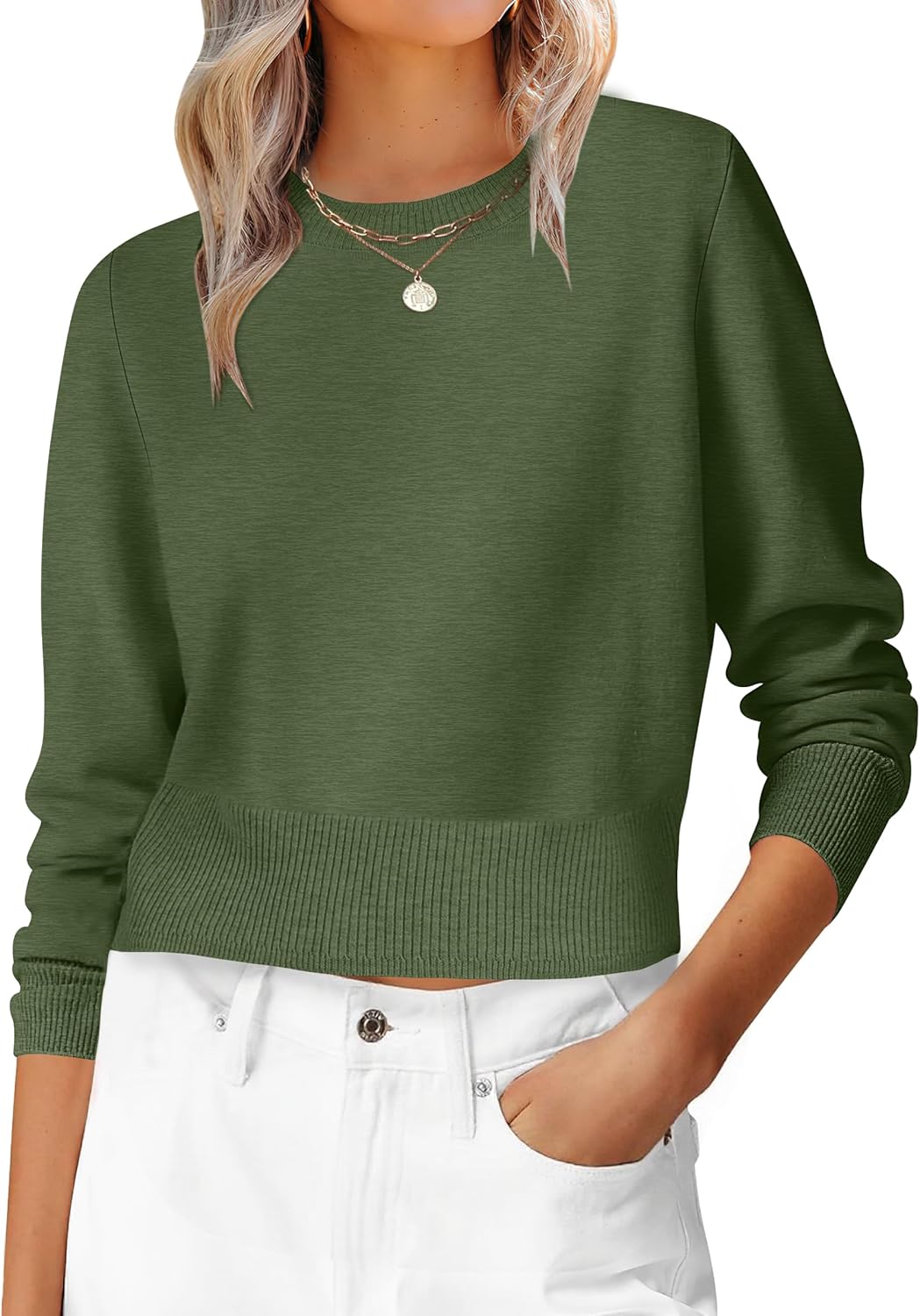 Womens Long Sleeve Cropped Sweater for Fall Fashion 2025