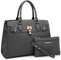 Women Shoulder Bag and Matching Clutch - Vegan Leather Structured Tote