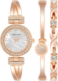 Women's Rose Gold Crystal Bangle Watch and Bracelet Set