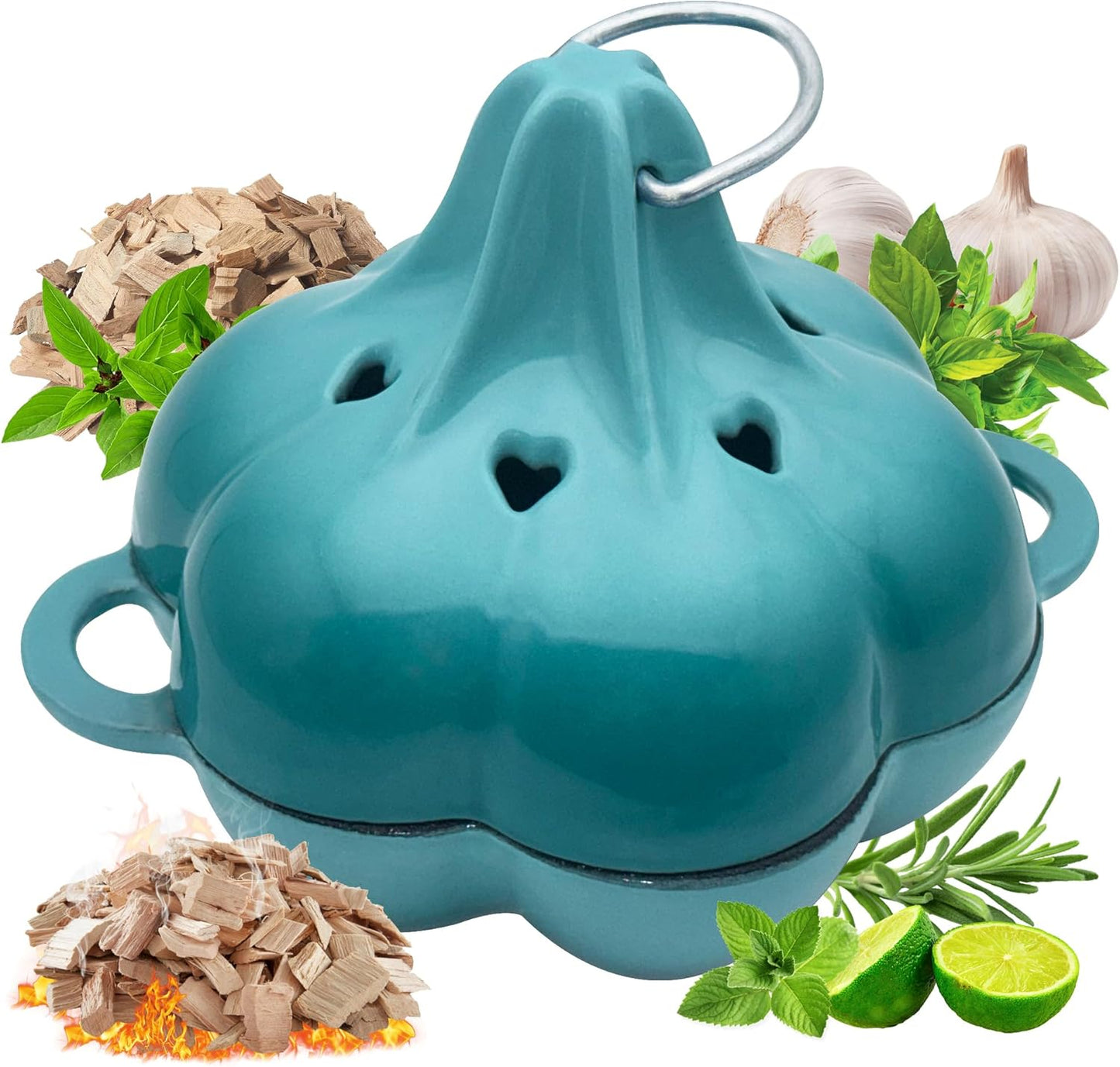Enameled Cast Iron Smoker Roaster for Grilling and Baking