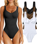 OQQ Women's 3 Piece Ribbed Sleeveless Bodysuits - Slimming Summer