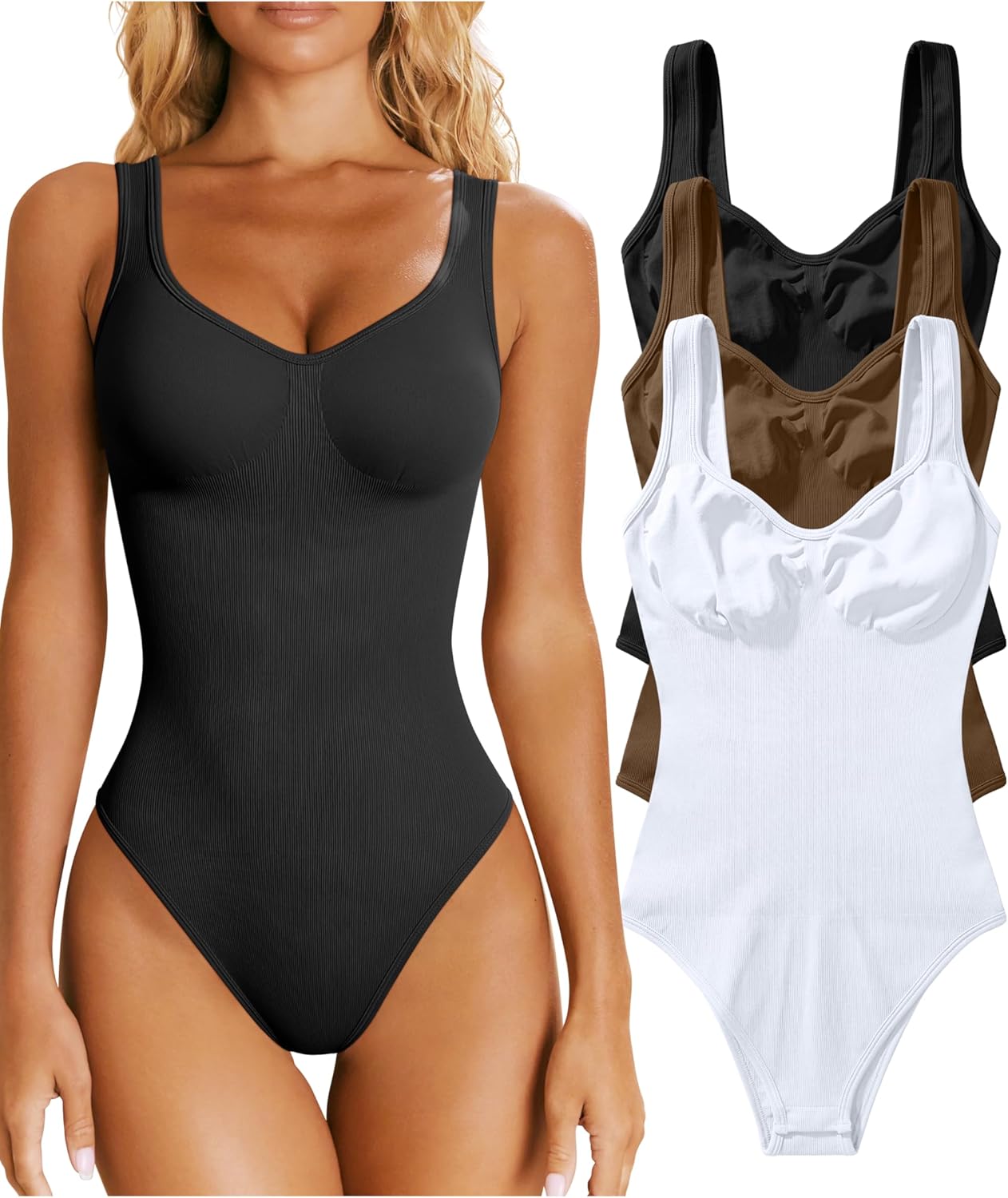 OQQ Women's 3 Piece Bodysuits for Summer: Sexy Ribbed Tank Tops