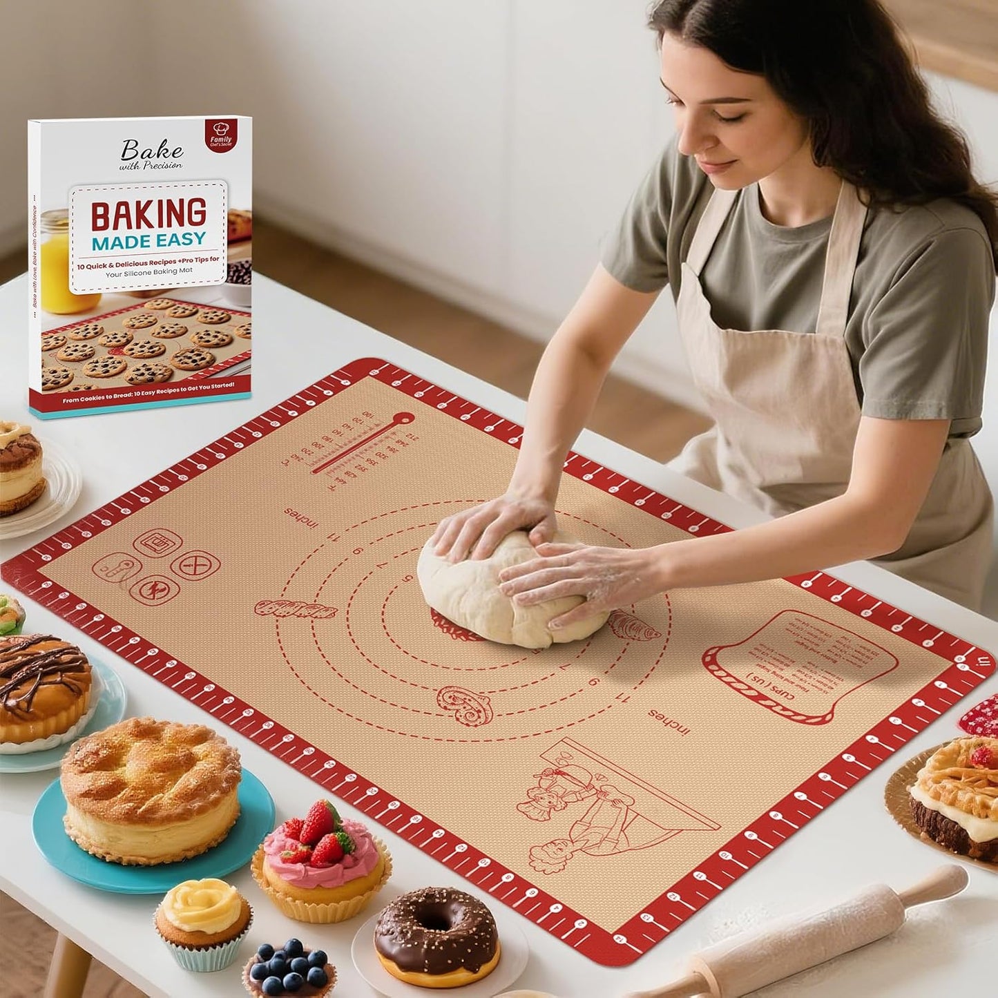 Silicone Macaron Baking Mat with 10 Recipes for Easy Baking
