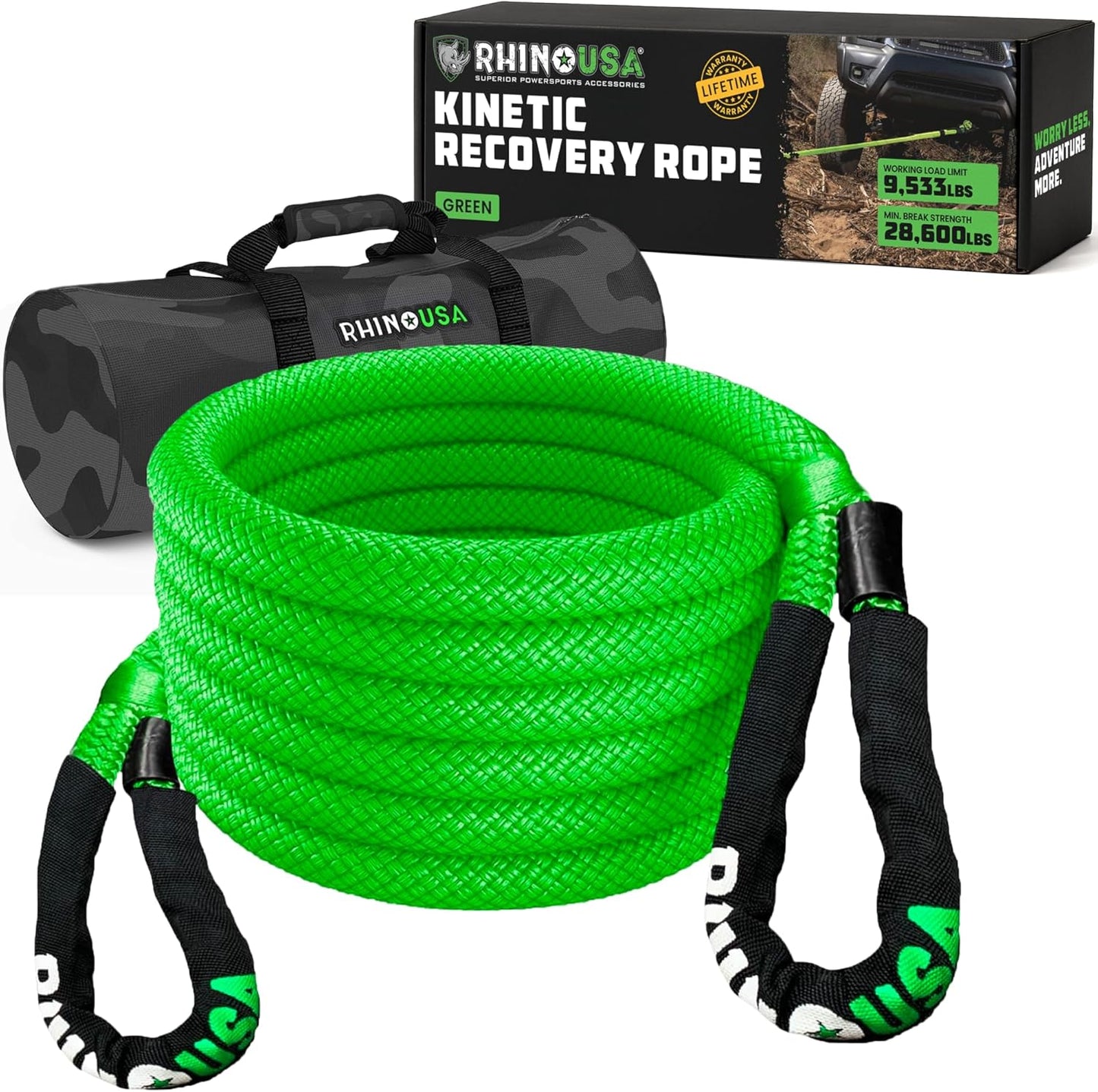 Rhino USA Kinetic Recovery Tow Rope for Heavy Duty Offroad Use