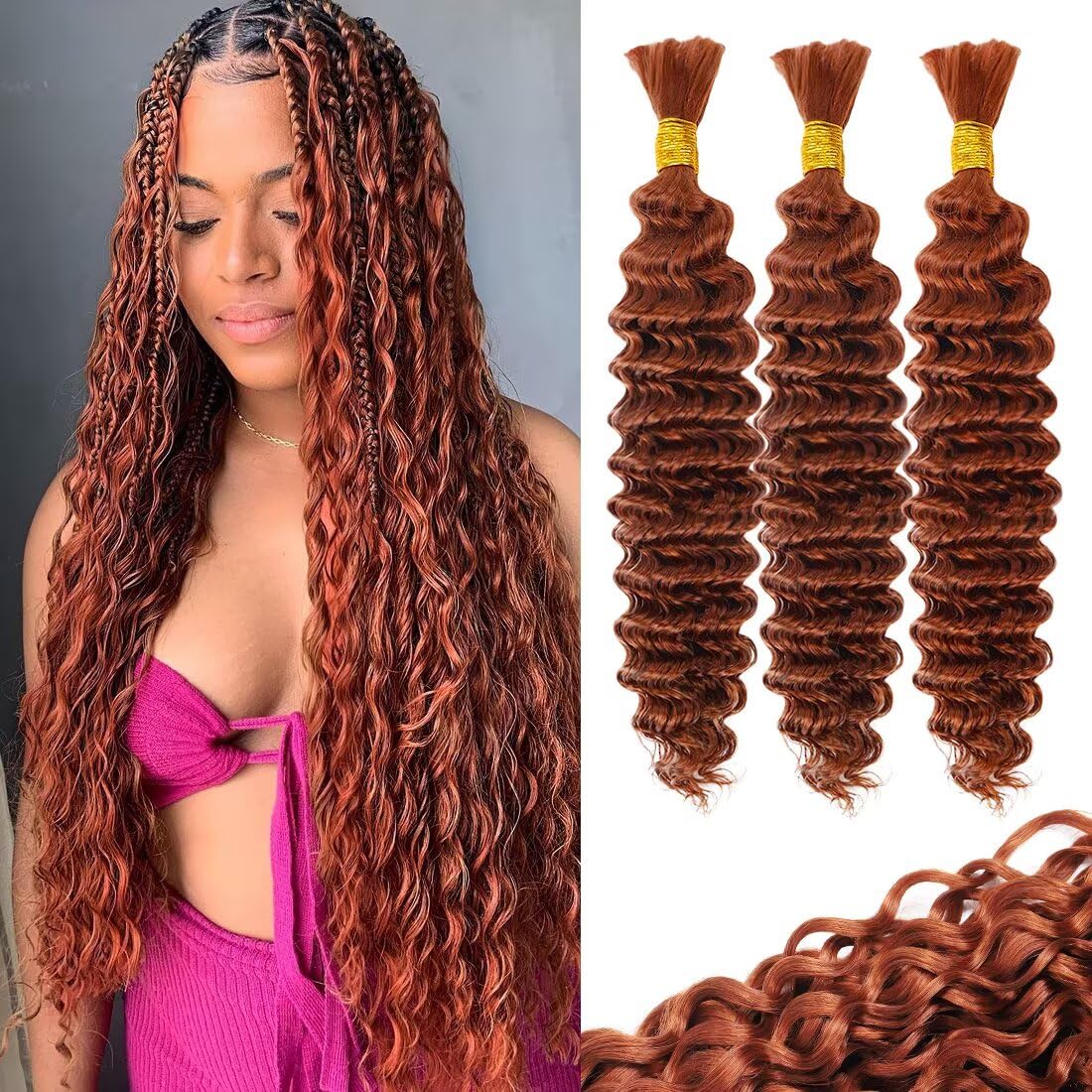 350 Human Braiding Hair for Boho Braids in Dark Ginger Color