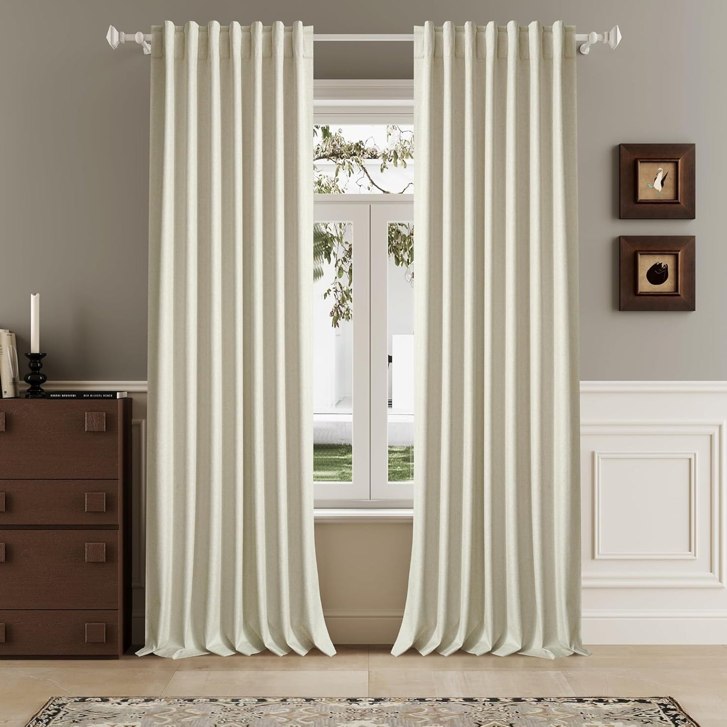 DUALIFE 132 Inch Blackout Linen Curtains for Living Room