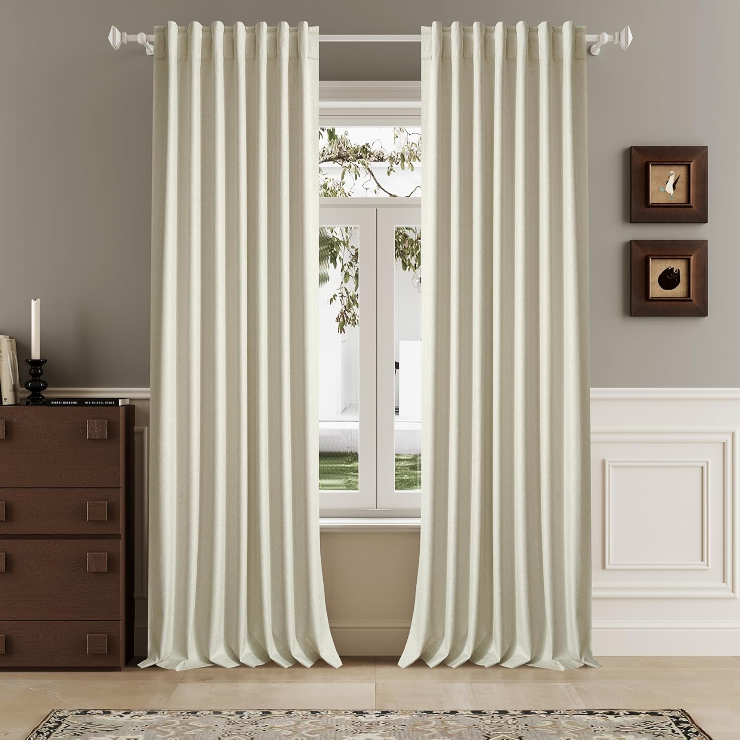 DUALIFE 132 Inch Blackout Linen Curtains for Living Room