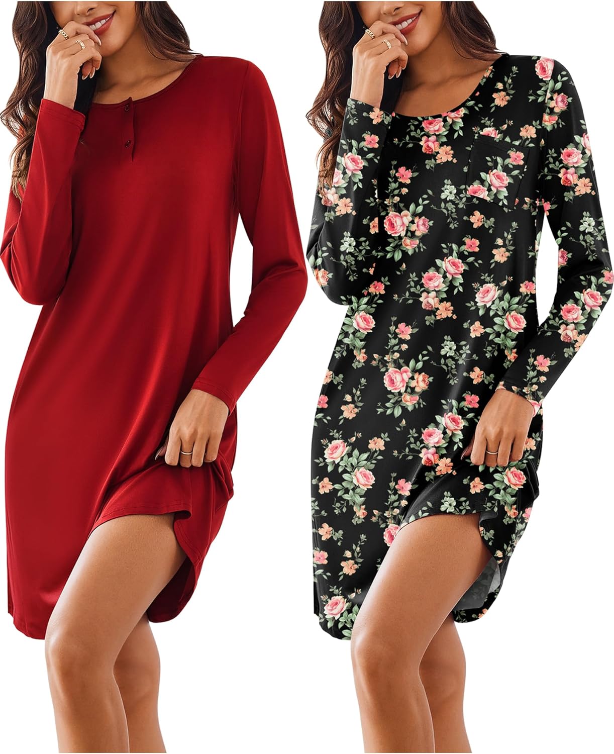 Ekouaer Women's 2 Pack Sleepshirt Dress for Ultimate Comfort