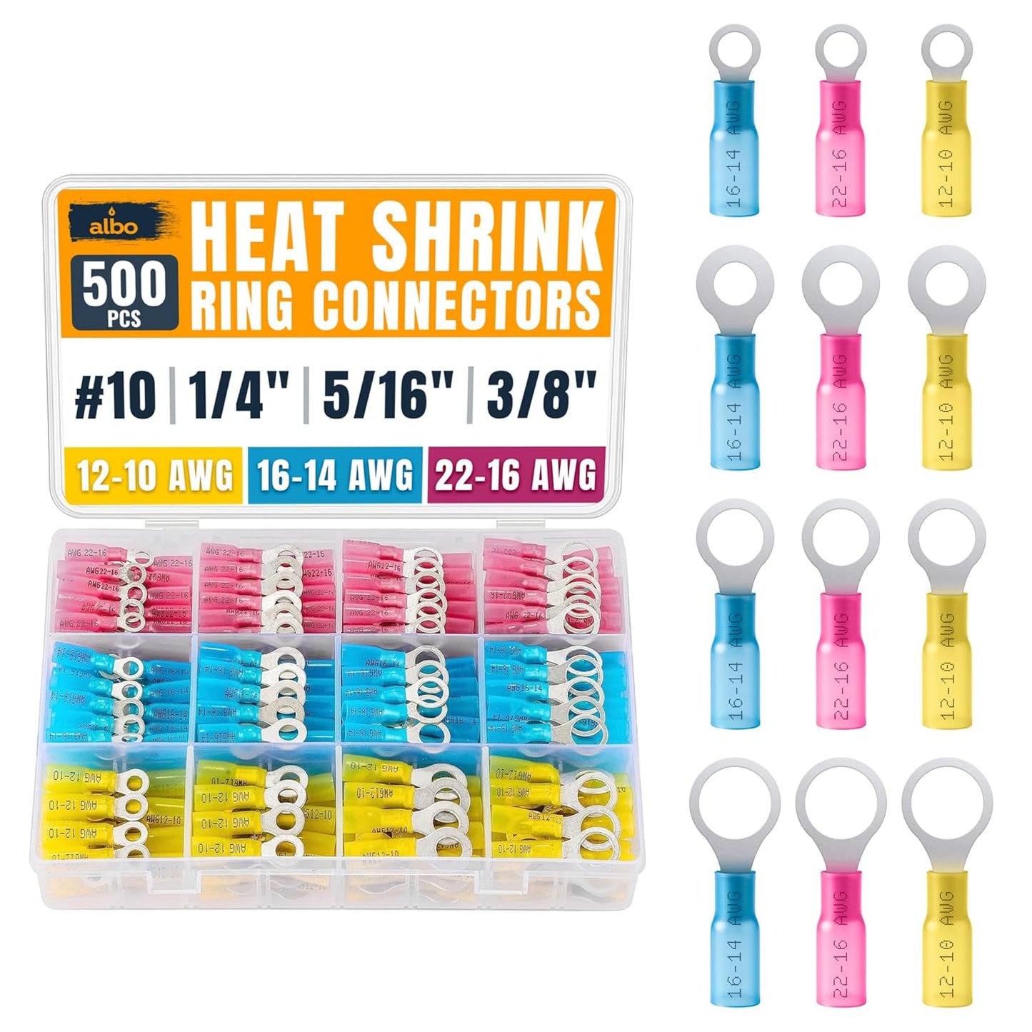 500PCS Heat Shrink Ring Terminal Kit for Reliable Wiring Needs