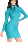 Sweater Dress for Women Ribbed Knit Fitted Midi Cowl Neck (Style KCTM)