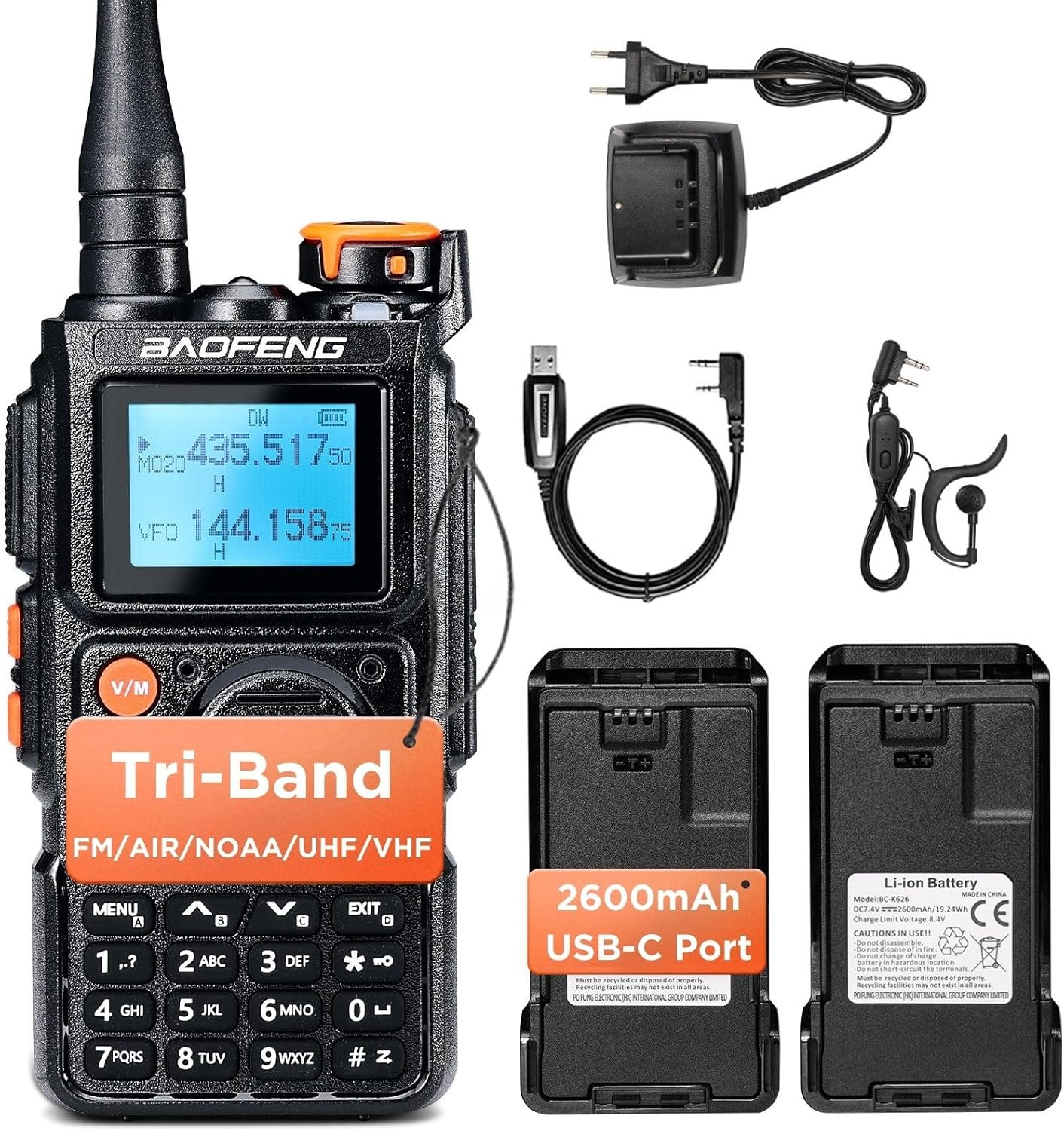 BAOFENG K6 Tri-Band Handheld Ham Radio with Dual Battery Power