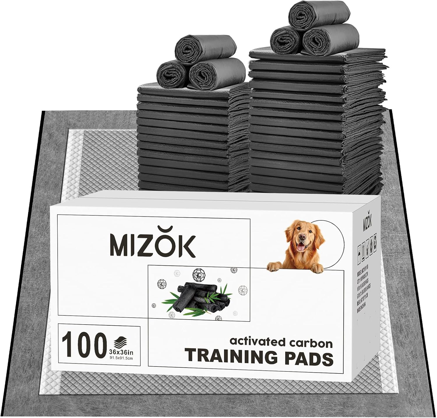 MIZOK Charcoal Dog Pee Pads for Odor Control and Absorption