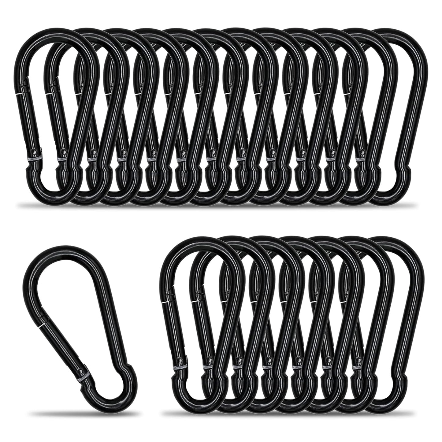Heavy Duty 20 Pack Black Carabiner Clips for Outdoor Use
