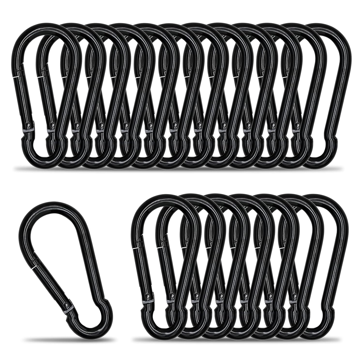 Heavy Duty 20 Pack Black Carabiner Clips for Outdoor Use
