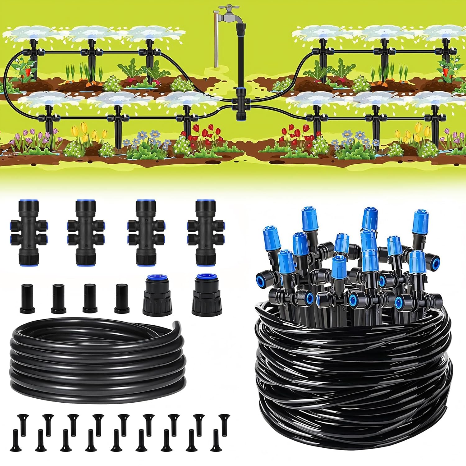 210FT Quick Connect Garden Watering System with Adjustable Drippers