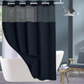 Black Extra Long Waffle Weave Shower Curtain 71W x 84H - Hotel Luxury