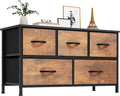 Wide Storage Tower with 5 Drawers and Wooden Top - Fabric Dresser