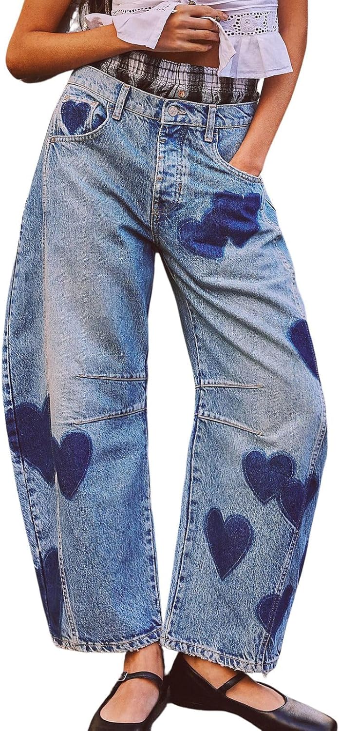 Y2K Barrel Jeans for Women - Distressed Wide Leg Denim Pants