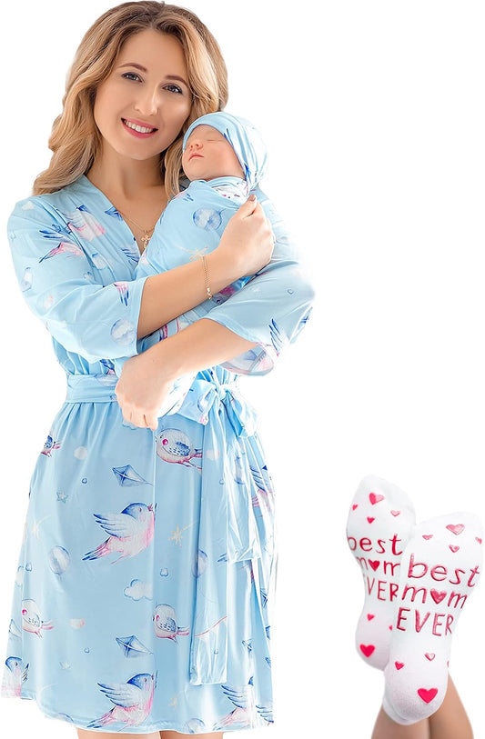 ECO BABY Mommy and Me Robe and Swaddle Set for New Moms